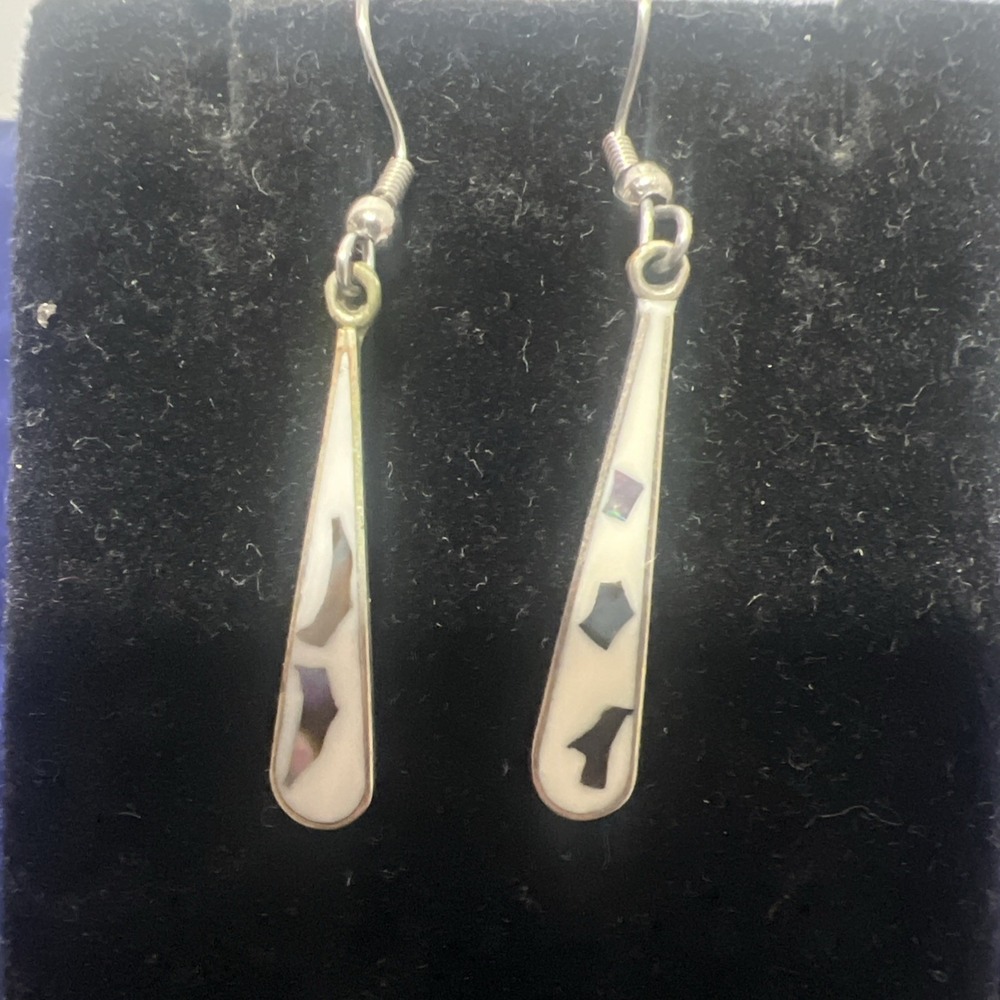 VTG Mother Of Pearl Abalone Shell Inlay Dangle Earrings Signed